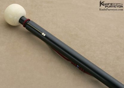 Chris Reeve Custom Made Ebony Cane Inlaid with 14 Kt Gold, Rubys and Topped with an Antique Elephant Ivory Snooker Ball - Image 4