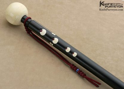 Chris Reeve Custom Made Ebony Cane Inlaid with 14 Kt Gold, Rubys and Topped with an Antique Elephant Ivory Snooker Ball