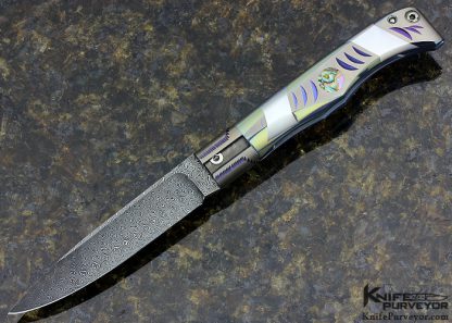 Chris Reeve Custom Knife Jerry Rados "Turkish Twist" Damascus, Titanium, Abalone and Pearl Virobloc Twistlock Folder 12938