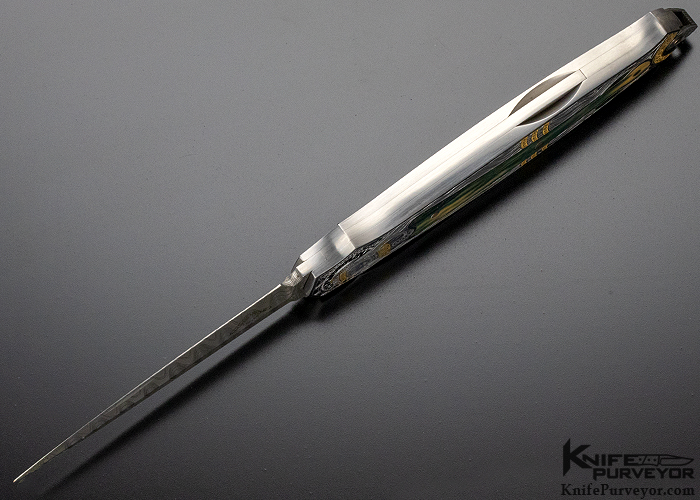 Warren Osborne Custom Knife Christy George Engraved Prototype with Blue Mastadon and Mike Norris Damascus Lockback - Image 9
