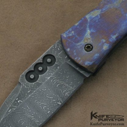 Chuck Gedraitis Custom Knives Anodized Titanium & Damascus Framelock - Image 2
