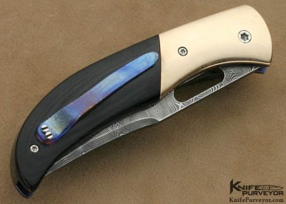 Chuck Gedraitis Custom Knife Devin Thomas Damascus, Bronze and Black Micarta Linerlock - Image 3