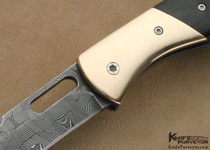 Chuck Gedraitis Custom Knife Devin Thomas Damascus, Bronze and Black Micarta Linerlock - Image 2
