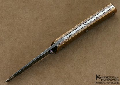 Chuck Gedratis Custom Knives "Lotus Flower Folder" Carved Bronzed & Delbert Ealy Damascus Linerlock - Image 5