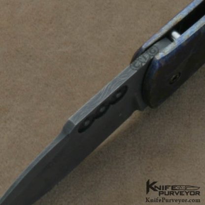 Chuck Gedraitis Custom Knives Anodized Titanium & Damascus Framelock - Image 4