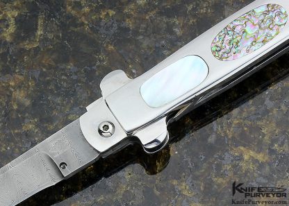 Chuck Stewart Custom Knife Single Action Auto with Jerry Rados Fine Ladder Damascus Mother of Pearl & Abalone Lockback - Image 2