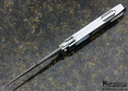 Chuck Stewart Custom Knife Single Action Auto with Jerry Rados Fine Ladder Damascus Mother of Pearl & Abalone Lockback - Image 4