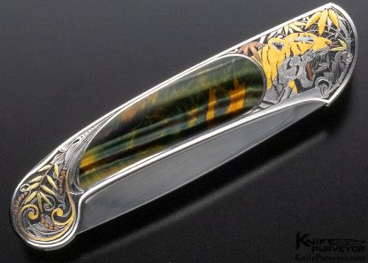 Steve Hoel Custom Knife CJ Cai Engraved Tiger Eye Lockback - Image 7
