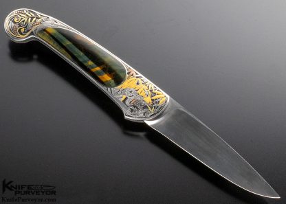 Steve Hoel Custom Knife CJ Cai Engraved Tiger Eye Lockback - Image 3