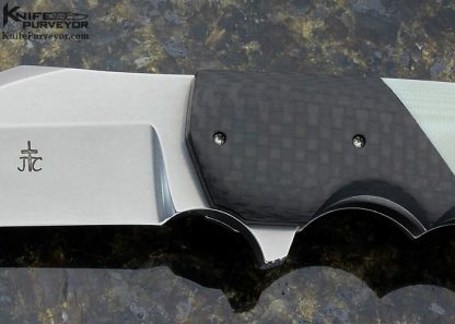 Jason Clark Custom Knife Framelock "Clip Point Flipper" White Linen G10 - Image 2