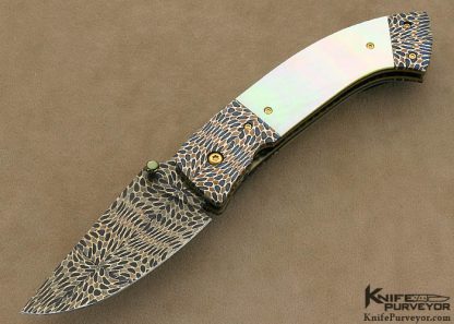Cliff O'Dell Custom Knife South Sea Gold Lip Pearl & Chris Marks "Wasp" Pattern Damascus "Predator" Linerlock