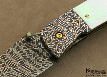 Cliff O'Dell Custom Knife South Sea Gold Lip Pearl & Chris Marks "Wasp" Pattern Damascus "Predator" Linerlock - Image 2