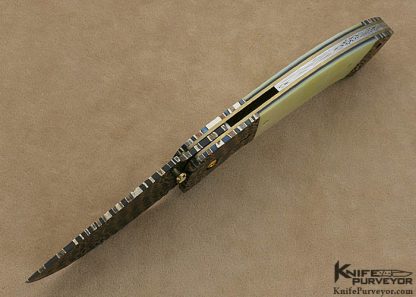Cliff O'Dell Custom Knife South Sea Gold Lip Pearl & Chris Marks "Wasp" Pattern Damascus "Predator" Linerlock - Image 4