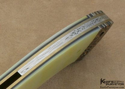 Cliff O'Dell Custom Knife South Sea Gold Lip Pearl & Chris Marks "Wasp" Pattern Damascus "Predator" Linerlock - Image 5