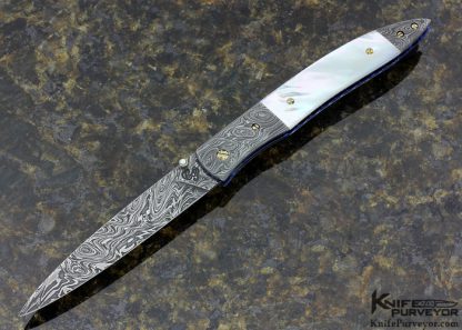 Cliff Parker Custom Knives Mother of Pearl Shell & Sole Authorship Damascus Linerlock