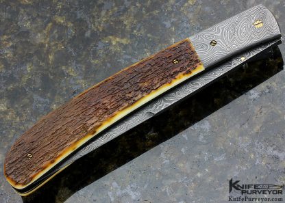 Cliff Parker Custom Knife Damascus and Outer Bark Mammoth Linerlock - Image 3