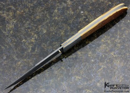 Cliff Parker Custom Knife Damascus and Outer Bark Mammoth Linerlock - Image 4