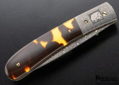 Cliff Parker Custom Knife Sole Authorship Mosaic Damascus, Titanium and Amber Linerlock - Image 5