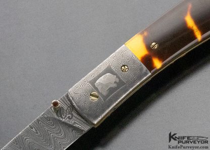 Cliff Parker Custom Knife Sole Authorship Mosaic Damascus, Titanium and Amber Linerlock - Image 2