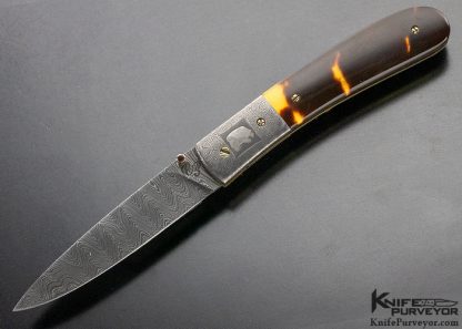 Cliff Parker Custom Knife Sole Authorship Mosaic Damascus, Titanium and Amber Linerlock