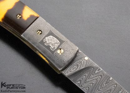 Cliff Parker Custom Knife Sole Authorship Mosaic Damascus, Titanium and Amber Linerlock - Image 4