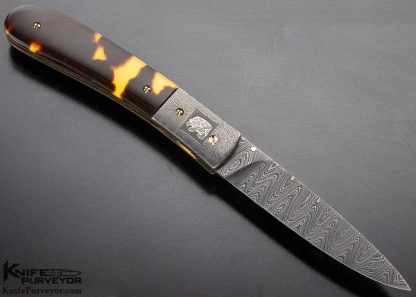 Cliff Parker Custom Knife Sole Authorship Mosaic Damascus, Titanium and Amber Linerlock - Image 3