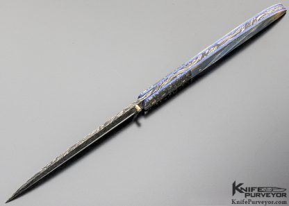Cliff Parker Custom Knife Sole Authorship "Stars & Planets" Mosaic Damascus & Fluted Mammoth Linerlock - Image 4