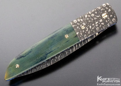 Cliff Parker Custom Knife Sole Authorship "Celestial" Mosaic Damascus & Mammoth Linerlock - Image 5