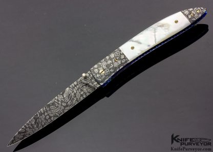 Cliff Parker Custom Knife Mother of Pearl & Mosaic Damascus Linerlock