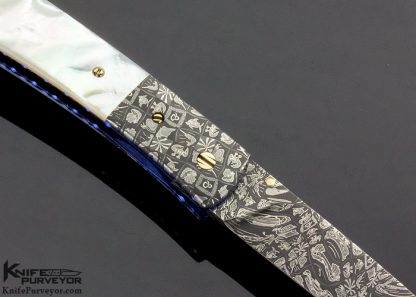 Cliff Parker Custom Knife Mother of Pearl & Mosaic Damascus Linerlock - Image 4