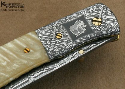 Cliff Parker Custom Knife Sole Authorship Mosaic Damascus & Musk Ox Horn Linerlock - Image 4
