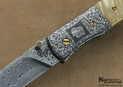 Cliff Parker Custom Knife Sole Authorship Mosaic Damascus & Musk Ox Horn Linerlock - Image 2