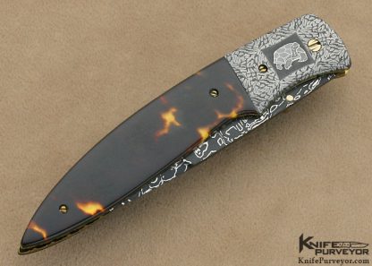 Cliff Parker Custom Knife Sole Authorship Mosaic Damascus & Antique Tortoise Shell Linerlock - Image 3