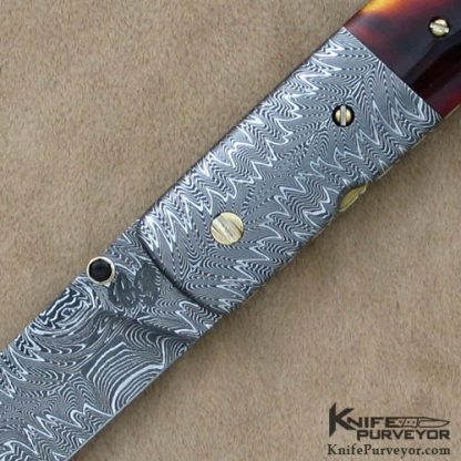 Cliff Parker Custom Knife Antique Tortoise Shell & Sole Authorship Damascus Linerlock