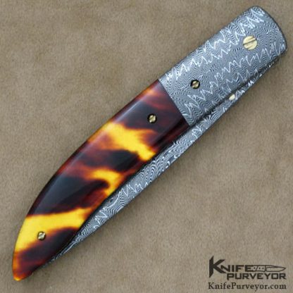 Cliff Parker Custom Knife Antique Tortoise Shell & Sole Authorship Damascus Linerlock - Image 2