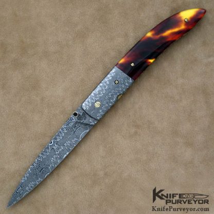 Cliff Parker Custom Knife Antique Tortoise Shell & Sole Authorship Damascus Linerlock - Image 4
