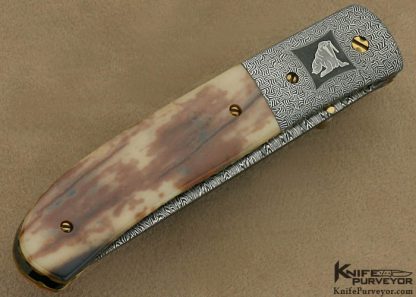 Cliff Parker Custom Knife Sole Authorship Damascus & Fossilized Walrus Ivory - Image 3