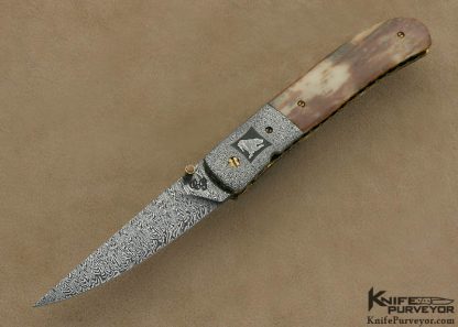 Cliff Parker Custom Knife Sole Authorship Damascus & Fossilized Walrus Ivory