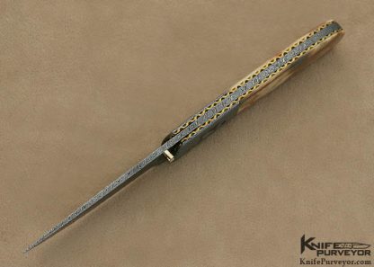 Cliff Parker Custom Knife Sole Authorship Damascus & Fossilized Walrus Ivory - Image 5
