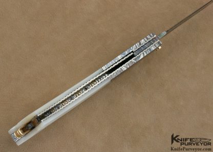 Vernie Reed Custom Knife 24Kt Gold Inlaid Damascus & Fluted Mother of Pearl Linerlock - Image 8