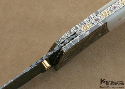 Vernie Reed Custom Knife 24Kt Gold Inlaid Damascus & Fluted Mother of Pearl Linerlock - Image 7