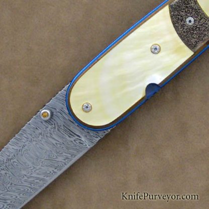 Corrie Schoeman Custom Knife South Sea Goldlip Pearl & Damasteel Linerlock - Image 2