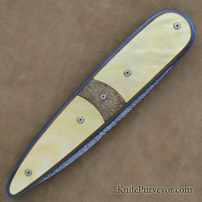 Corrie Schoeman Custom Knife South Sea Goldlip Pearl & Damasteel Linerlock - Image 3