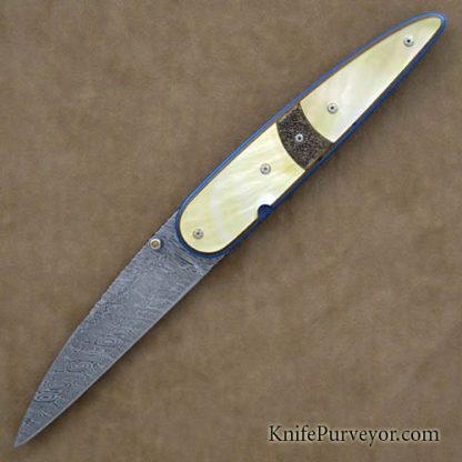 Corrie Schoeman Custom Knife South Sea Goldlip Pearl & Damasteel Linerlock