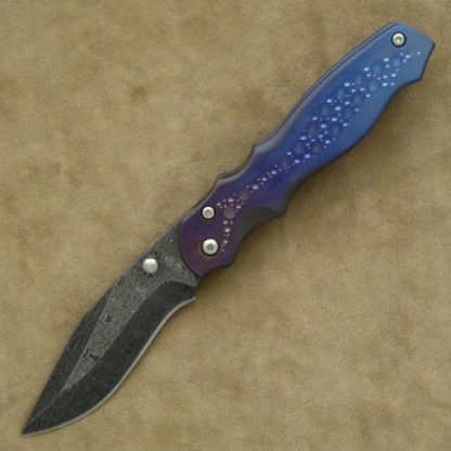 Matt Cucchiara Custom Knife "Sirrocco" Damascus Bladed "Flamed & Fizzed" Titanium Frame Lock
