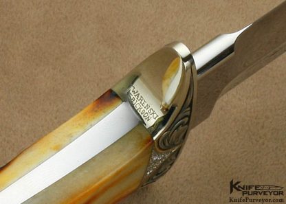 Curt Erickson Custom Knives Amber Stag Short Fighter Engraved by Julie Warenski with 24Kt Gold Inlays and Pave Set Diamonds - Image 8