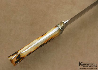 Curt Erickson Custom Knives Amber Stag Short Fighter Engraved by Julie Warenski with 24Kt Gold Inlays and Pave Set Diamonds - Image 7