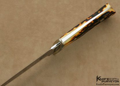 Curt Erickson Custom Knives Amber Stag Short Fighter Engraved by Julie Warenski with 24Kt Gold Inlays and Pave Set Diamonds - Image 6