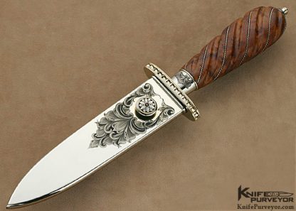 Curt Erickson Custom Knives Julie Warenski Engraved Fluted Burl Wood Presentation Dagger - Image 3