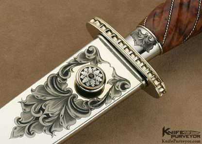 Curt Erickson Custom Knives Julie Warenski Engraved Fluted Burl Wood Presentation Dagger - Image 4